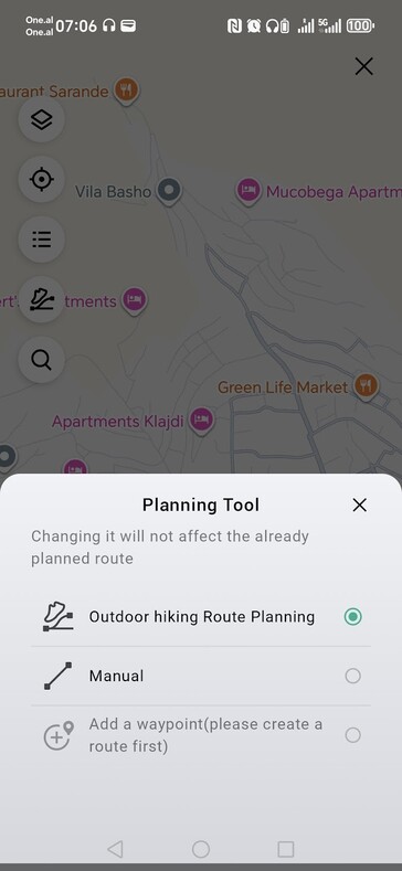 Una schermata della funzione di pianificazione del percorso Amazfit nell'App Zepp. (Fonte: Notebookcheck)