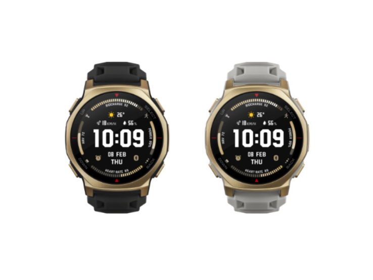 Le versioni Black Gold (sinistra) e Arctic Gold (destra) dello smartwatch Amazfit T-Rex 3 Pro 44 mm. (Fonte: Amazfit)