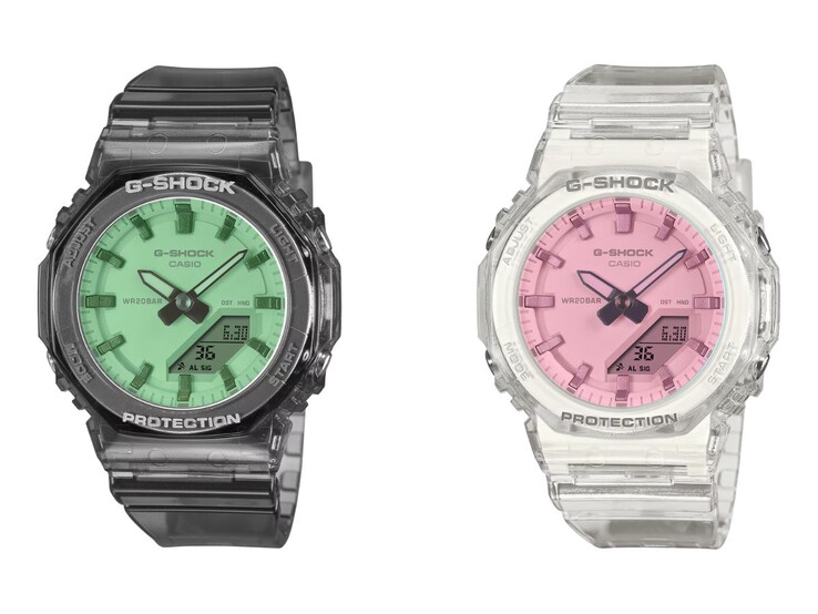Gli orologi Casio G-Shock GMA-P2100SR-1A (a sinistra) e GMA-P2100SR-7A (a destra)