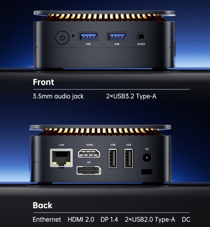 Il mini PC Kamrui Essenx E1 offre una discreta selezione di porte. (Fonte: Kamrui)