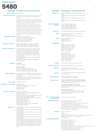 Dell Precision 5480 - Specifiche. (Fonte: Dell)