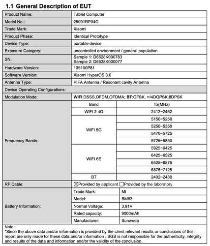 La certificazione rivela i dettagli dello Xiaomi Pad 8 Pro globale. (Fonte immagine: certificazione FCC)
