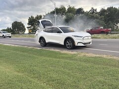 Una foto della Mustang Mach-E in fiamme (Fonte immagine: Chase Roberts; ritagliata)