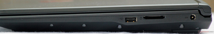 A destra: USB 2.0, lettore di schede SD, DC in