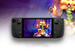 Un dispositivo Steam Deck su uno sfondo vivace (Fonte immagine: Steam; modificato)