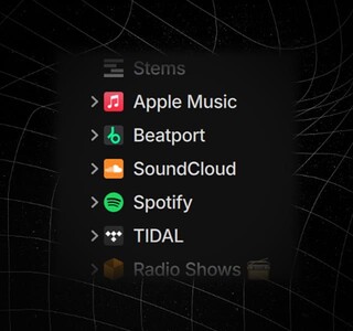 Riquadro nero con i loghi dei servizi di streaming disponibili su Serato