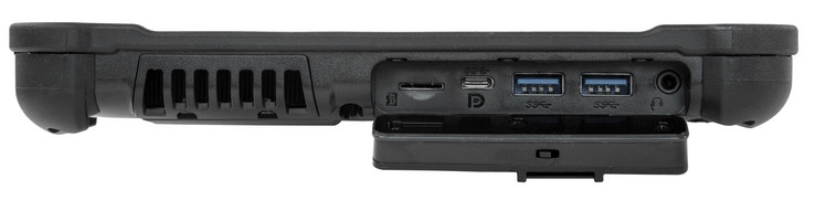 A sinistra: Lettore MicroSD, USB Type-C + mini- DisplayPort, 2x USB 3.0 Type-A