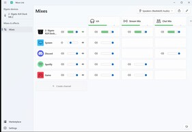 Sorgenti (hardware/software) a sinistra, assegnate ai mix a destra