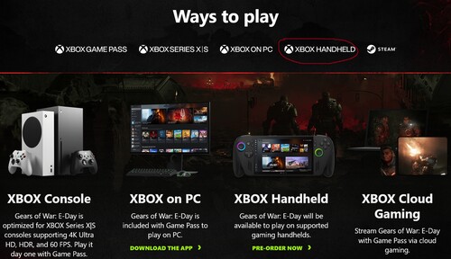 Il logo Xbox Handheld apparso sul sito di Gears of War: E-Day