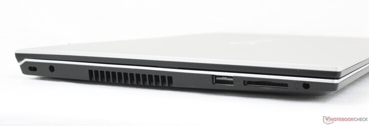 A sinistra: blocco Kensington, porta adattatore AC, USB-A 2.0, lettore di schede SD, audio combo da 3,5 mm