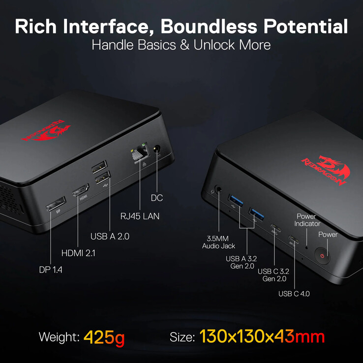 Selezione di porte mini PC Redragon MPC745. (Fonte immagine: Redragon)