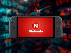 Nintendo Switch 2 visto di fronte a un indicatore di borsa
