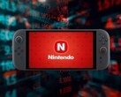 Nintendo Switch 2 visto di fronte a un indicatore di borsa