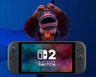 Un Donkey Kong arrabbiato si trova dietro la console Switch 2 (Fonte: Nintendo of America con modifiche)