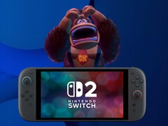 Un Donkey Kong arrabbiato si trova dietro la console Switch 2 (Fonte: Nintendo of America con modifiche)