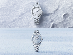 I modelli Grand Seiko SBGX359 (in alto) e SBGX361 (in basso), raffigurati su sfondi stilizzati di neve e cielo.