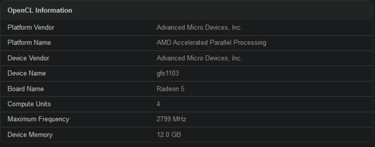 Informazioni sull'iGPU di AMD Ryzen 5 8600G (immagine via Geekbench)