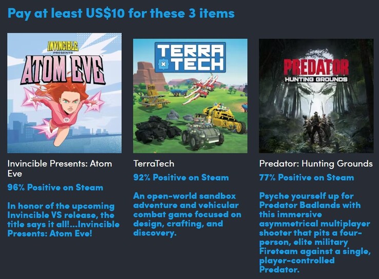 Il primo livello contiene questi 3 giochi (fonte: Humble Bundle)