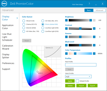 PremierColor settings prima di calibrare il display