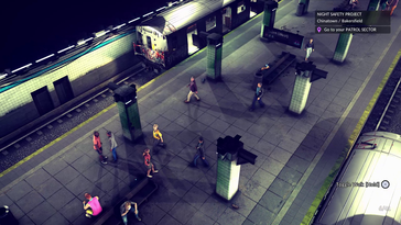 I giocatori pattugliano una vivace stazione della metropolitana resa in una dettagliata prospettiva dall'alto (fonte: Fallen Tree Games)