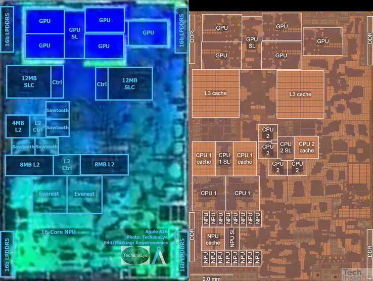 Apple A16 Bionic vs A15 Bionic (immagine via Angstronomics)