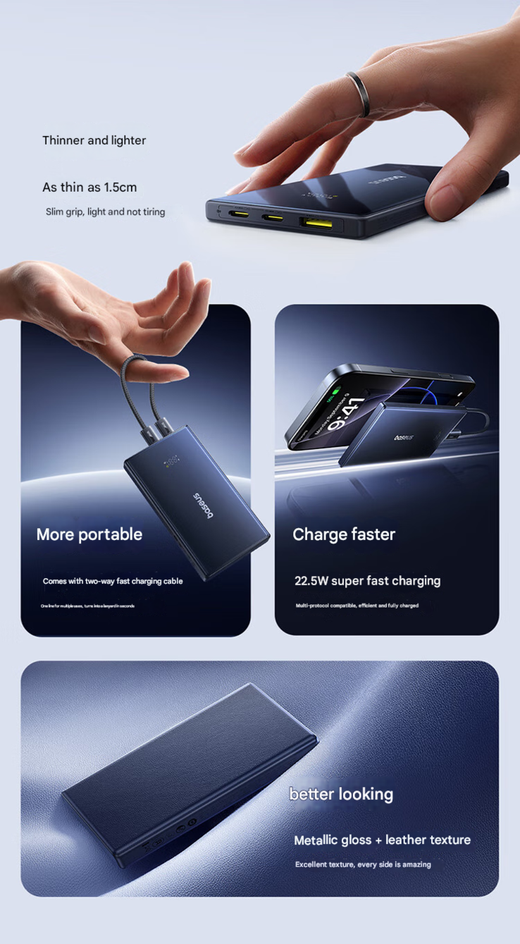 I punti salienti del power bank (Fonte: Baseus - traduzione automatica)