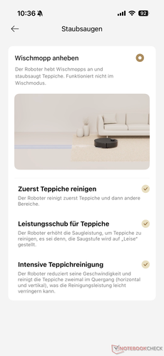 Impostazioni per la pulizia dei tappeti