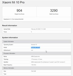 Xiaomi Mi 10 Pro (Image source: Geekbench)