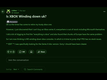 Post Reddit sulla disponibilità di Xbox Series X nel Regno Unito (Fonte: Xbox subreddit)