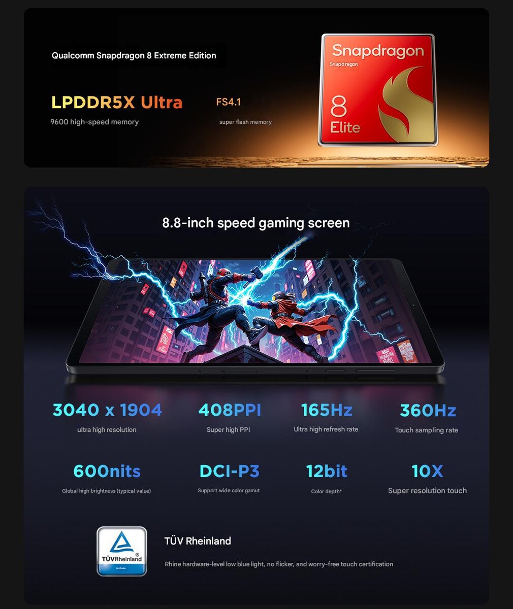 Lenovo LEGION Y700 4ª Gen Tablet Da Gioco 8,8" Snapdragon 8 Elite 165Hz 12/16GB RAM 256GB/1TB
