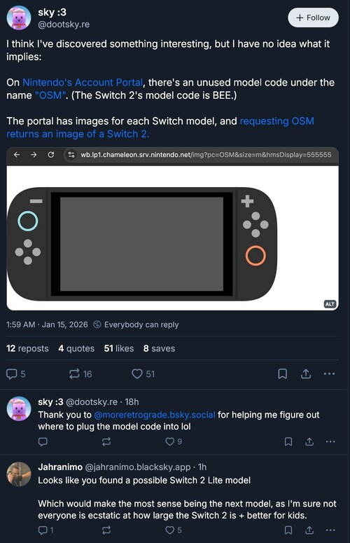 Scoperta del codice sul sito del portale Nintendo Account (Fonte immagine: screenshot, Sky: 3 Bluesky account)