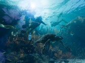 Esplorazione subacquea di GTA 6 con personaggi in attrezzatura da sub e fauna selvatica. (Fonte: Rockstar)