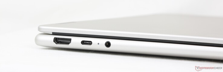 Sinistra: HDMI (4K 60 Hz), USB-C (10 Gbps) con DisplayPort 2.1 + Power Delivery, cuffie da 3,5 mm