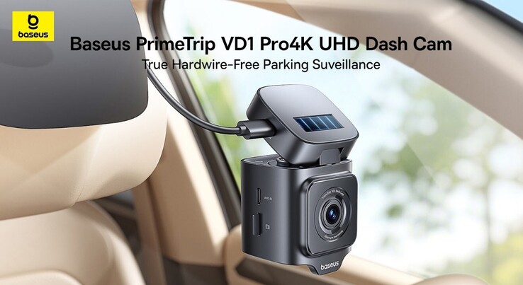La dash cam PrimeTrip VD1 Pro è dotata di un pannello solare e di una batteria integrata per il monitoraggio del parcheggio senza fili. (Fonte: Baseus)