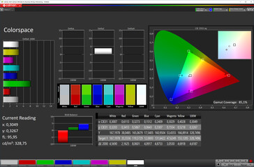 CalMan: Copertura spazio colore (Spazio colore: sRGB, Profilo: Warm)