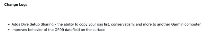 Le note di rilascio per il software v25.21 per il computer subacqueo Garmin Descent G2