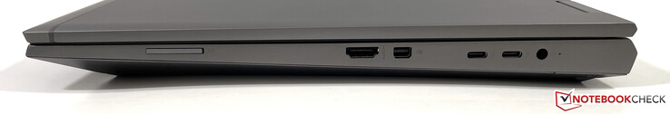 Lato destro: Lettore di schede SD, HDMI 2.0b, Mini-DisplayPort 1.4, 2x Thunderbolt 4 (USB 4, 40 Gbps), alimentazione