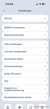 Menu con numerose opzioni di impostazione