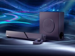 La soundbar da gioco ROG Gjallar include un subwoofer wireless e un centro di controllo.