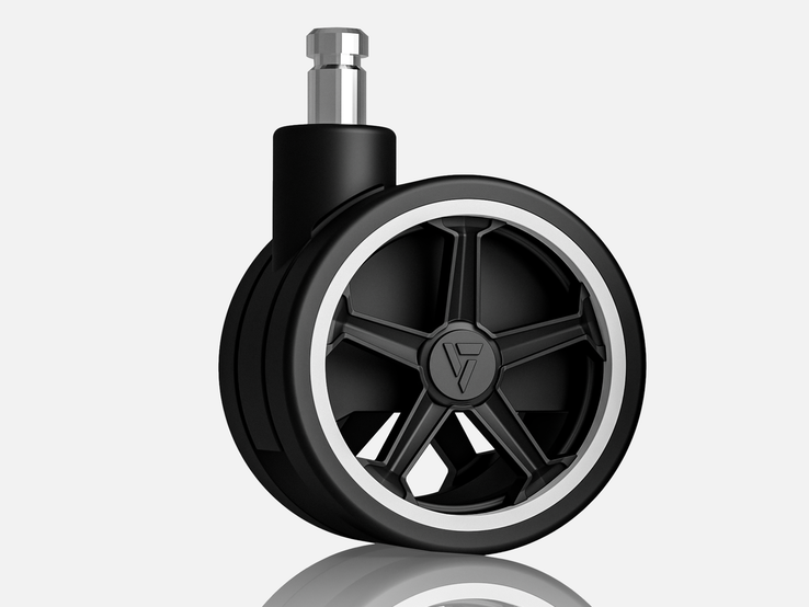 Ogni rotella Penta RS1 (nella foto) sotto la sedia da gioco presenta sottili spunti di design a tema Audi.