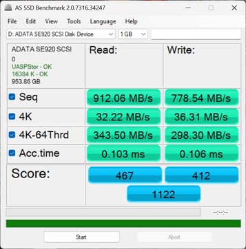 Test delle prestazioni con ADATA SE920 tramite USB-C