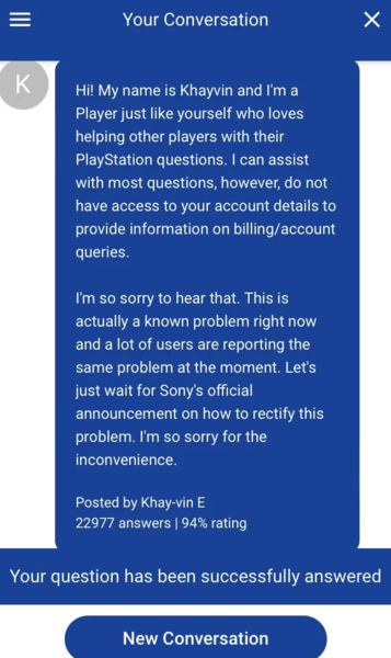 Risposta dell'assistenza PlayStation (immagine tramite u/Cheap_Pipe_8578 su Reddit)
