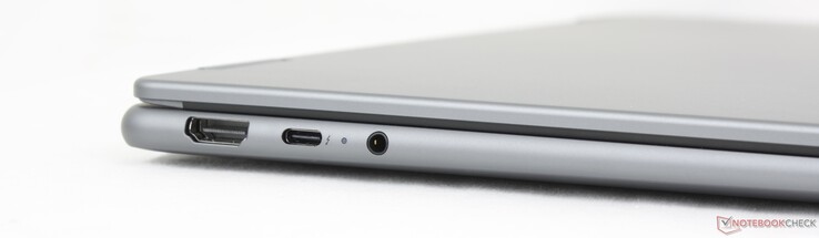 A sinistra: HDMI 1.4b, USB-C 4.0 con Thunderbolt 4, DisplayPort 2.1 + Power Delivery 3.0, cuffie da 3,5 mm