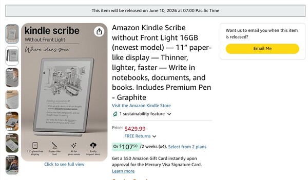 Il Kindle Scribe senza luce frontale ha la stessa data di uscita in tutte le regioni.