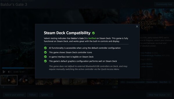 Descrizione verificata del mazzo di Baldur's Gate 3 Steam (fonte immagine: screenshot, Steam)