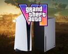 Il logo di GTA 6 visibile sopra le console PS5 e Xbox