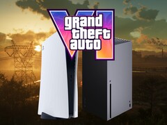 Il logo di GTA 6 visibile sopra le console PS5 e Xbox