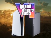 Il logo di GTA 6 visibile sopra le console PS5 e Xbox