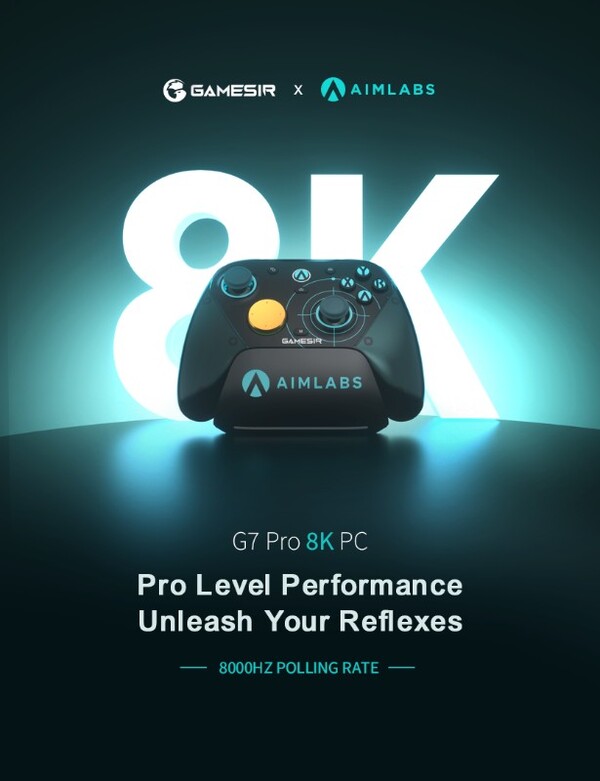 GameSir G7 Pro 8K Aimlabs Edition ha una frequenza di polling di 8.000 Hz per un input lag quasi nullo. (fonte: GameSir)