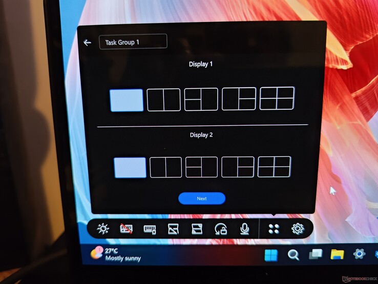 L'interfaccia utente di gestione delle finestre dello Zenbook. (Immagine: Notebookcheck)